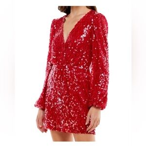 WAYF x Emma Rose Carrie Sequin Long Sleeve Mini Dress Red Women Size Small
